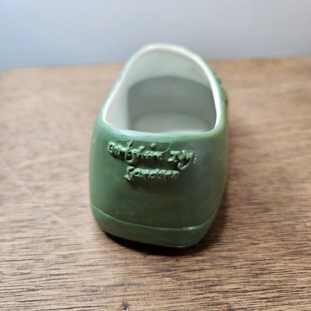 Berkshire Ivy Gardens Green Ceramic‎ Clog Garden Shoe Planter Trinket Dish